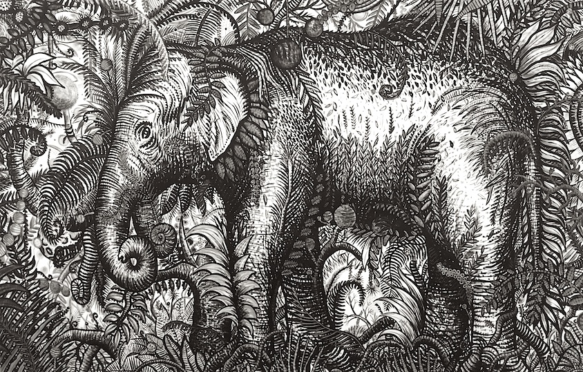 Fabian Lehnert: J.Ws. Elephant, 2015, Acryl auf Papier, 150 x 235 cm

